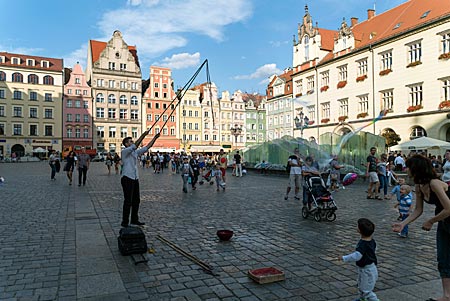 Polen - Giebelhaeuser am Marktplatz (Rynek) in Breslau/Wroclaw