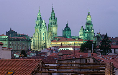 Spanien Santiago de Compostela Kathedrale im Zwielicht